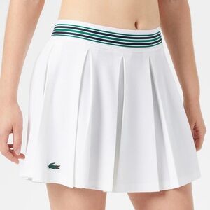 Lacoste White Pleated Pique’ Tennis Skirt with Striped Waistband $198